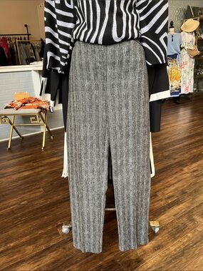 Gray Ribbed Wide-Leg Trousers - Unbranded